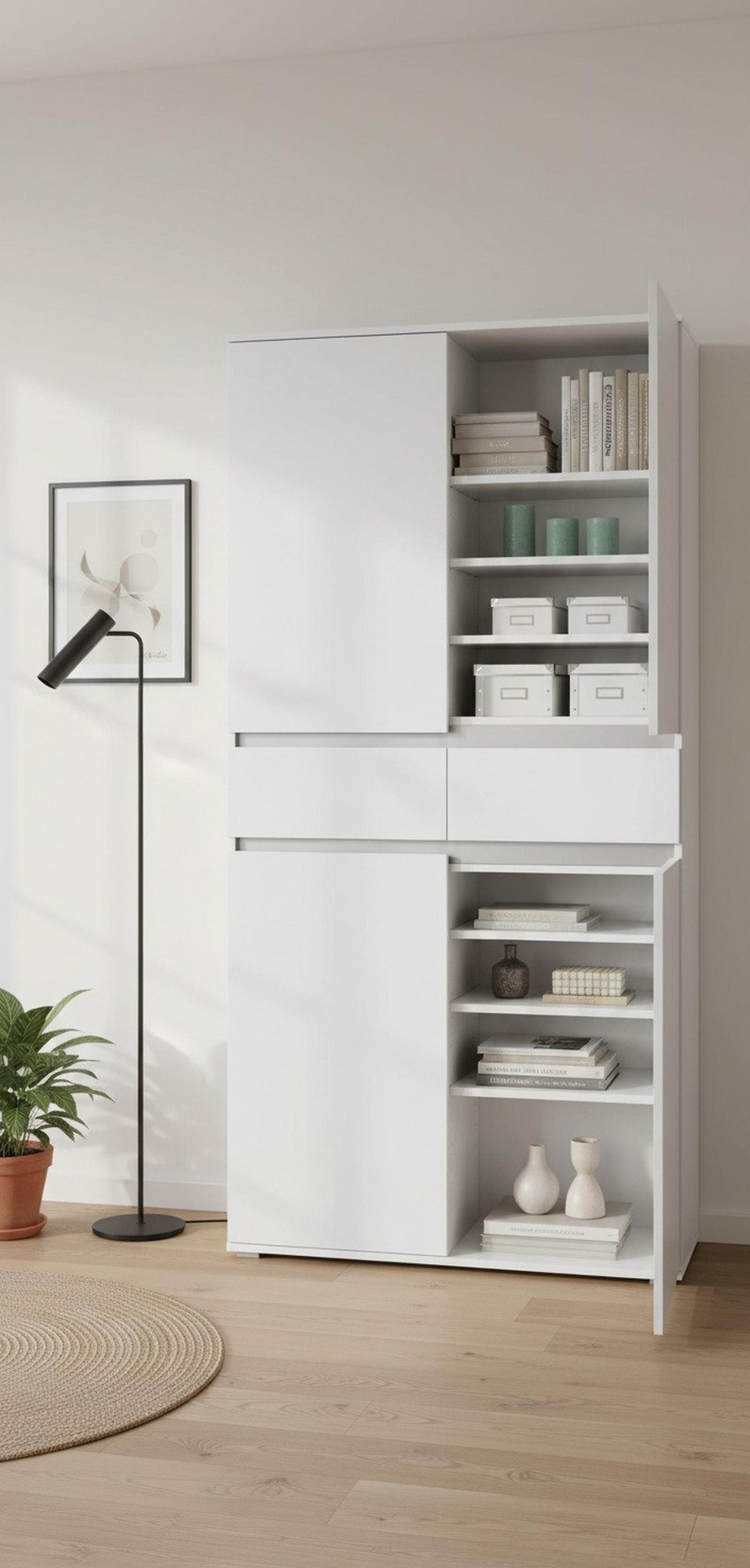 SZAFKA UNIWERSALNA LILLY - kolor srebrny/biały, Konventionell, materiał drewnopochodny/tworzywo sztuczne (100/200/37cm) - Xora