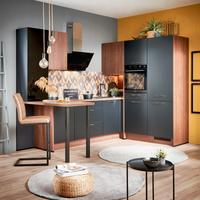 Bucătărie la comandă Touch/Riva - culoare lemn de nuc/negru, Modern, plastic/material pe bază de lemn (285/187,5cm) - Nobilia