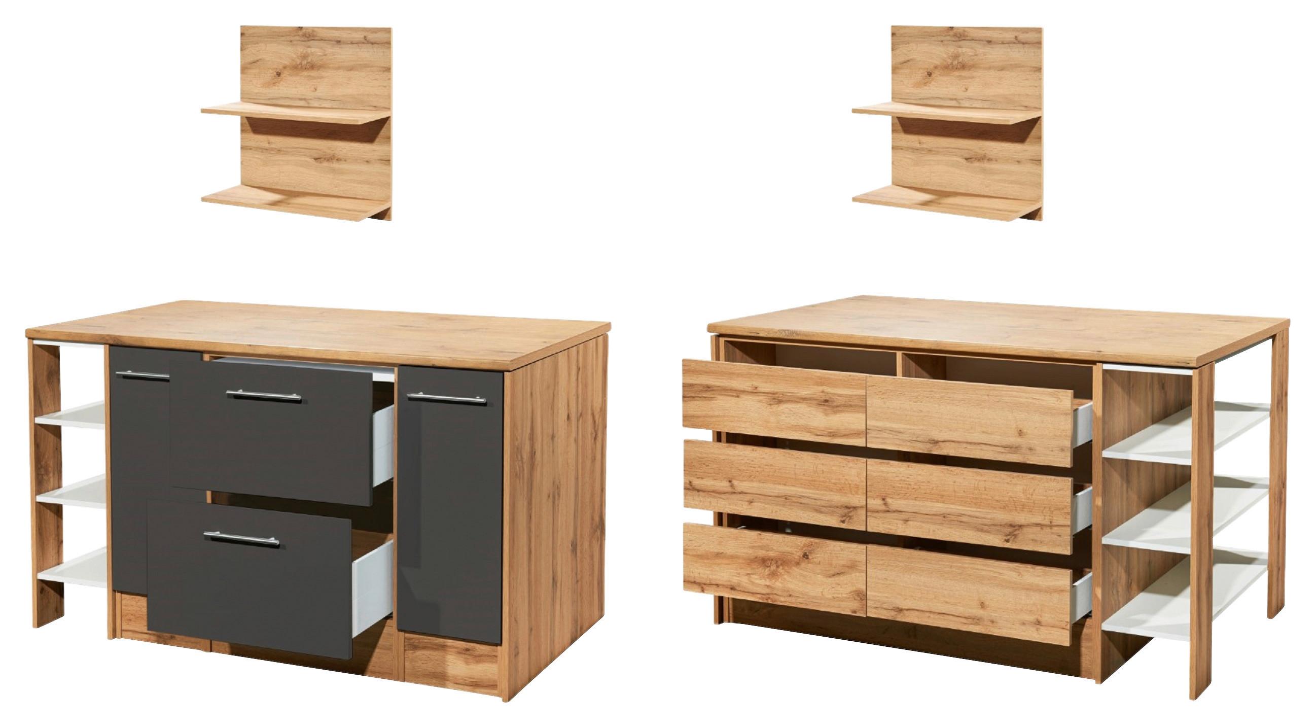 Kücheninsel Hilde ca. 150x90x90cm Wildeiche/Grau - Wildeiche/Alufarben, Design, Holzwerkstoff/Metall (150/90/90cm) - Respekta