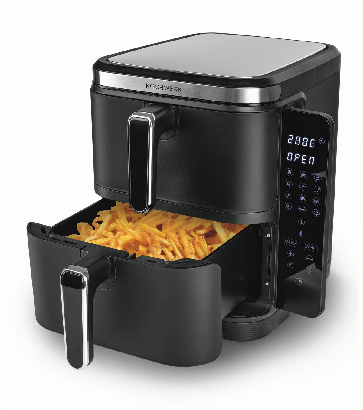 Heißluftfritteuse Kochwerk Schwarz max. 2800 Watt - Schwarz, MODERN, Kunststoff/Metall (38,7/30,3/31,9cm)