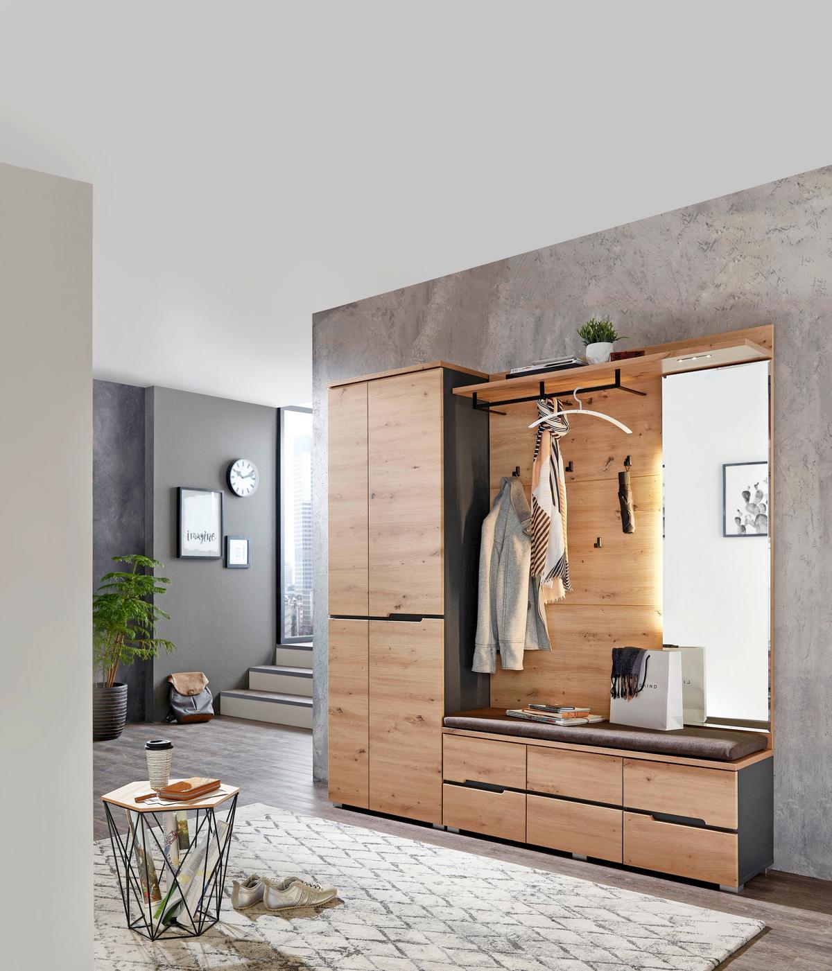 PANEL DO PRZEDPOKOJU DETROIT - dąb artisan, Design, materiał drewnopochodny/metal (120/153/30cm) - Voleo