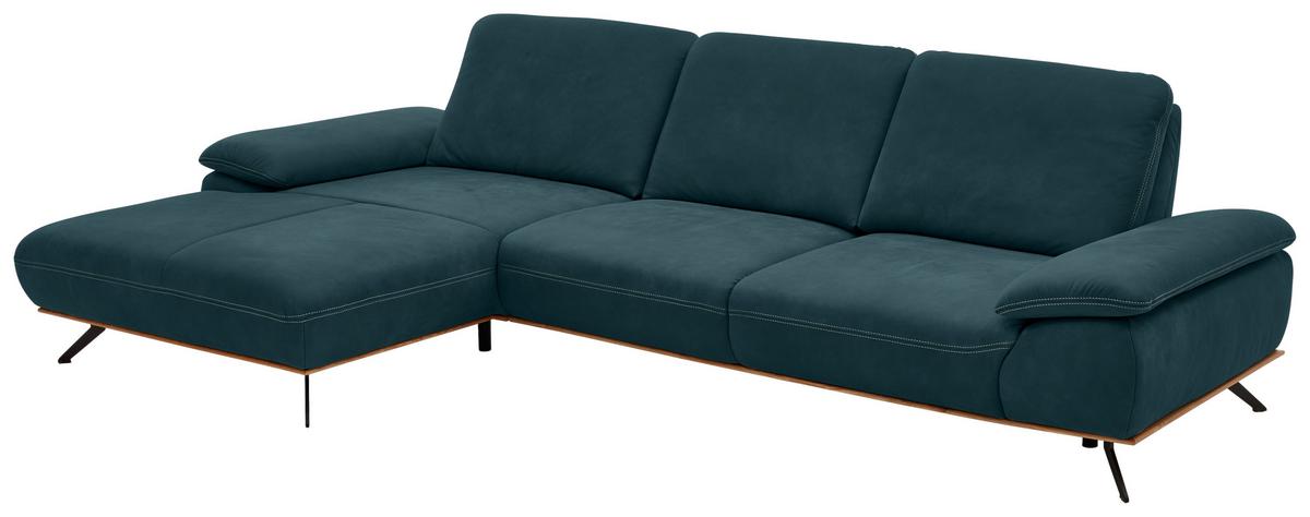 Wohnlandschaft Erling Dunkelblau - Beige/Schwarz, MODERN, Leder/Metall (187/89/322cm) - Premium Living