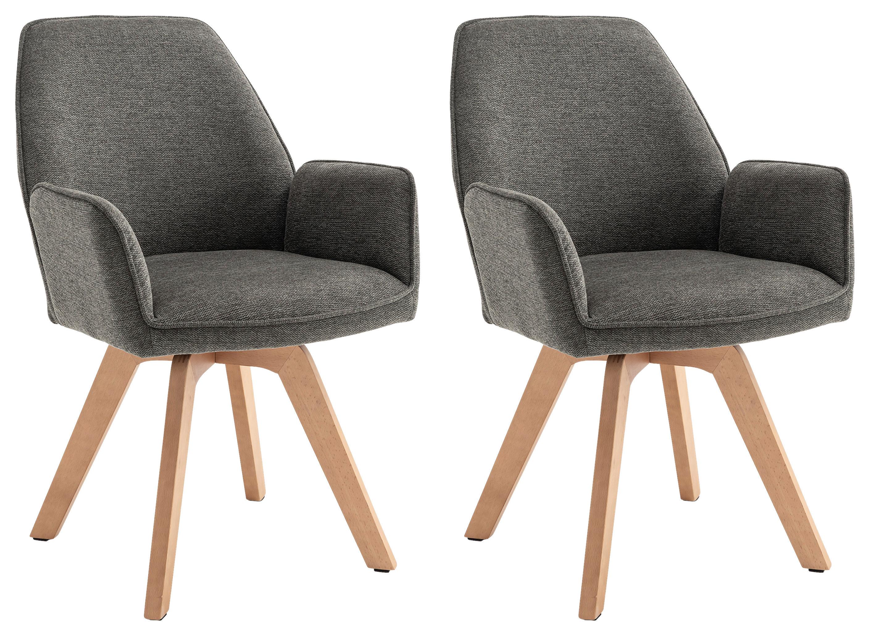 STUHL-SET TONY - Anthrazit/Buchefarben, MODERN, Holz/Textil (57/89/61cm) - MID.YOU