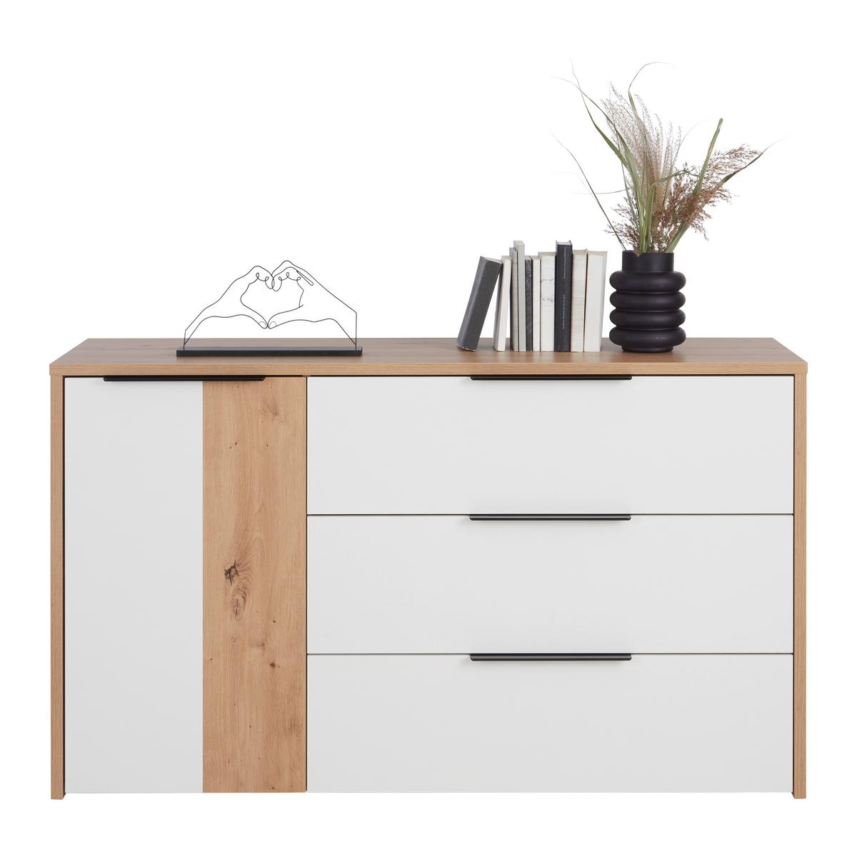 Komoda Cismon, Bela, Barva Hrasta - črna/bela, Konvencionalno, kovina/umetna masa (139,5/82,4/41,5cm) - Mömax