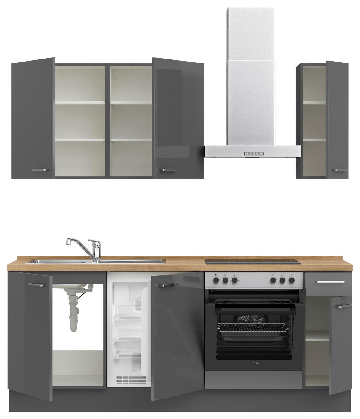 Küchenblock Flash Low m. Geräten Schieferfarben - Schieferfarben/Edelstahlfarben, MODERN, Holzwerkstoff/Metall (210cm) - Nobilia