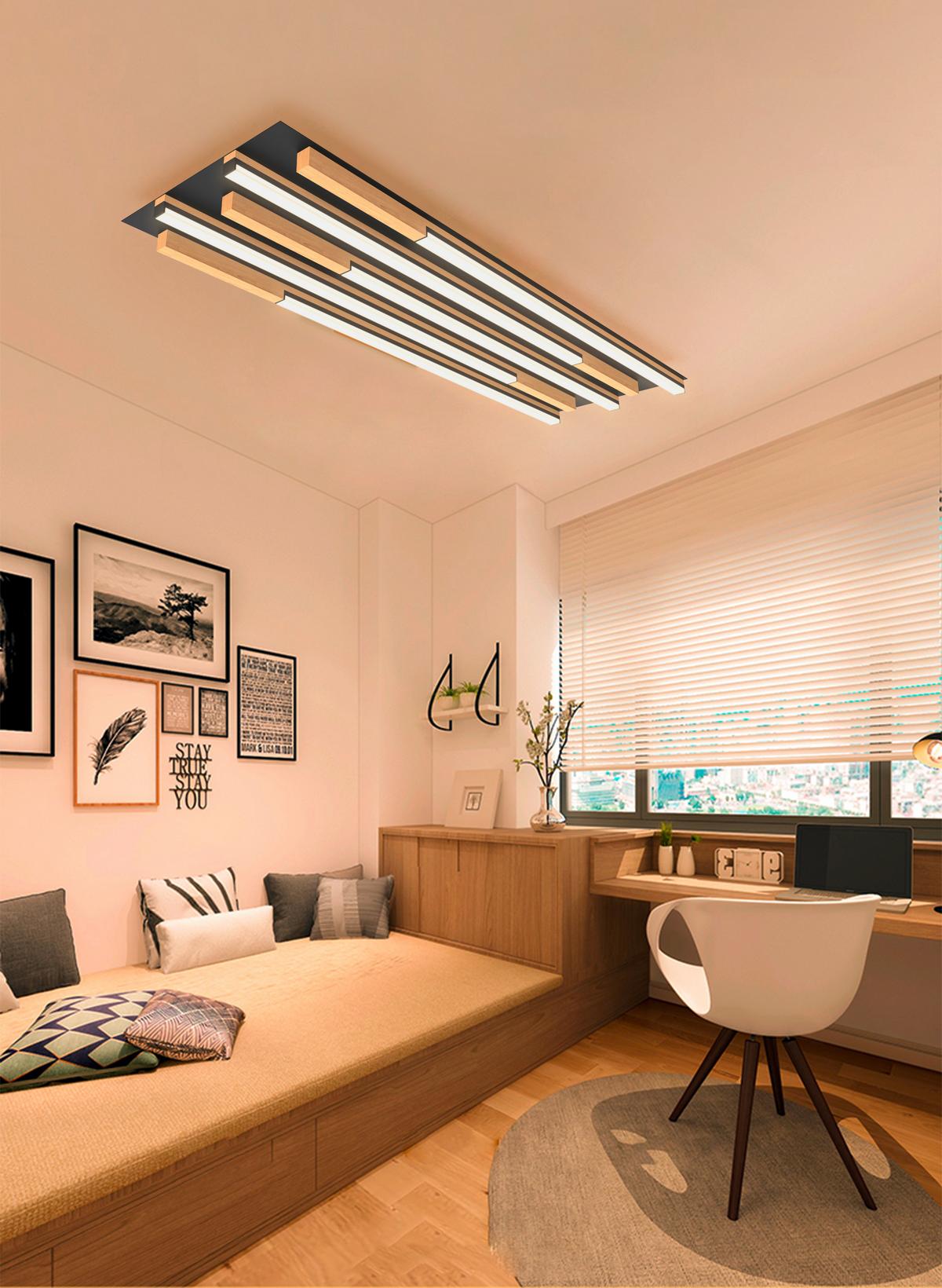 LAMPA SUFITOWA LED 9031-506L - czarny, Natur, tworzywo sztuczne/metal (28,5/95/6,7cm) - Wofi