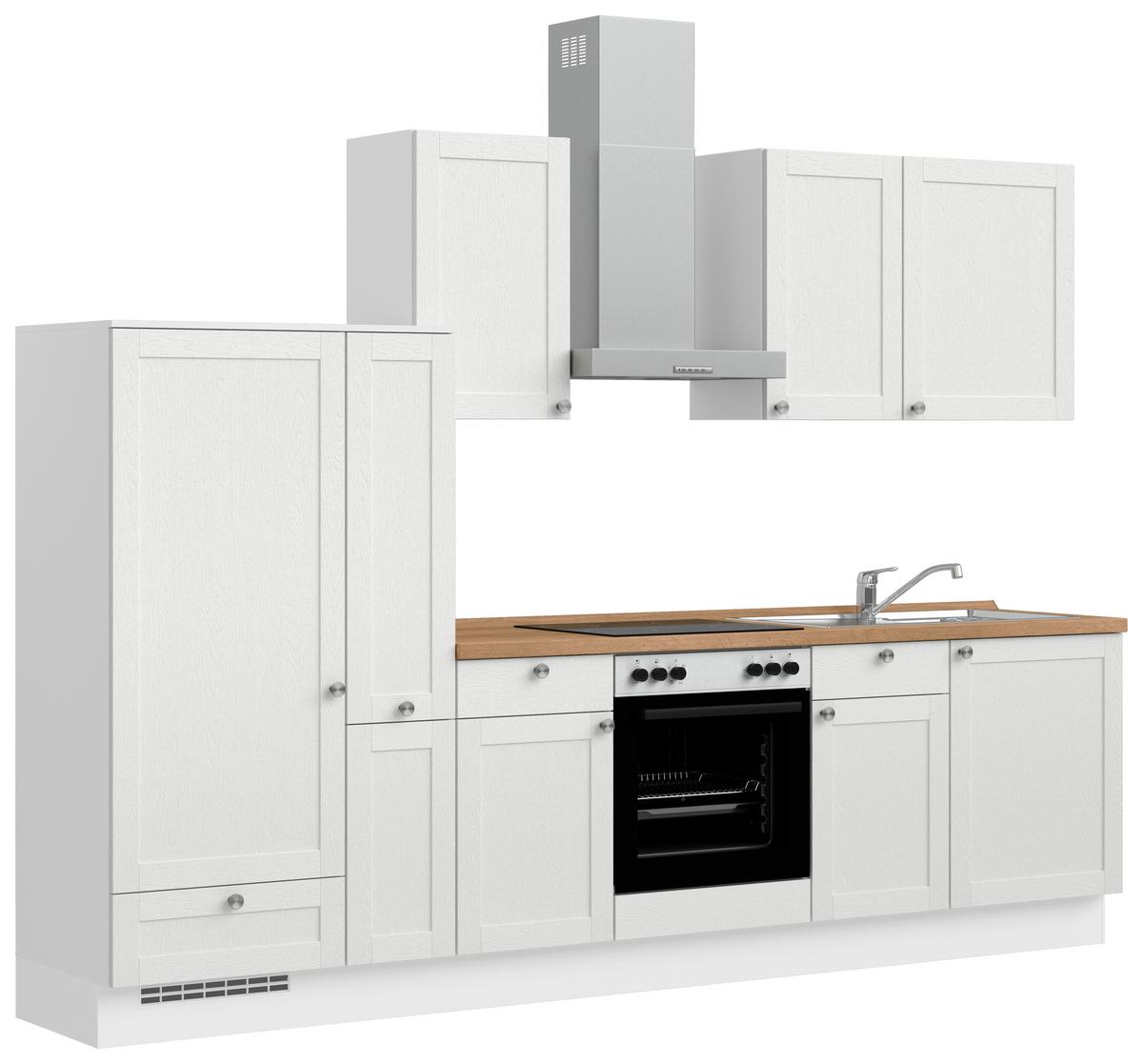 Küchenleerblock Frame Low o. Geräte Weiß - Edelstahlfarben/Eichefarben, MODERN, Holzwerkstoff/Metall (300cm) - Nobilia