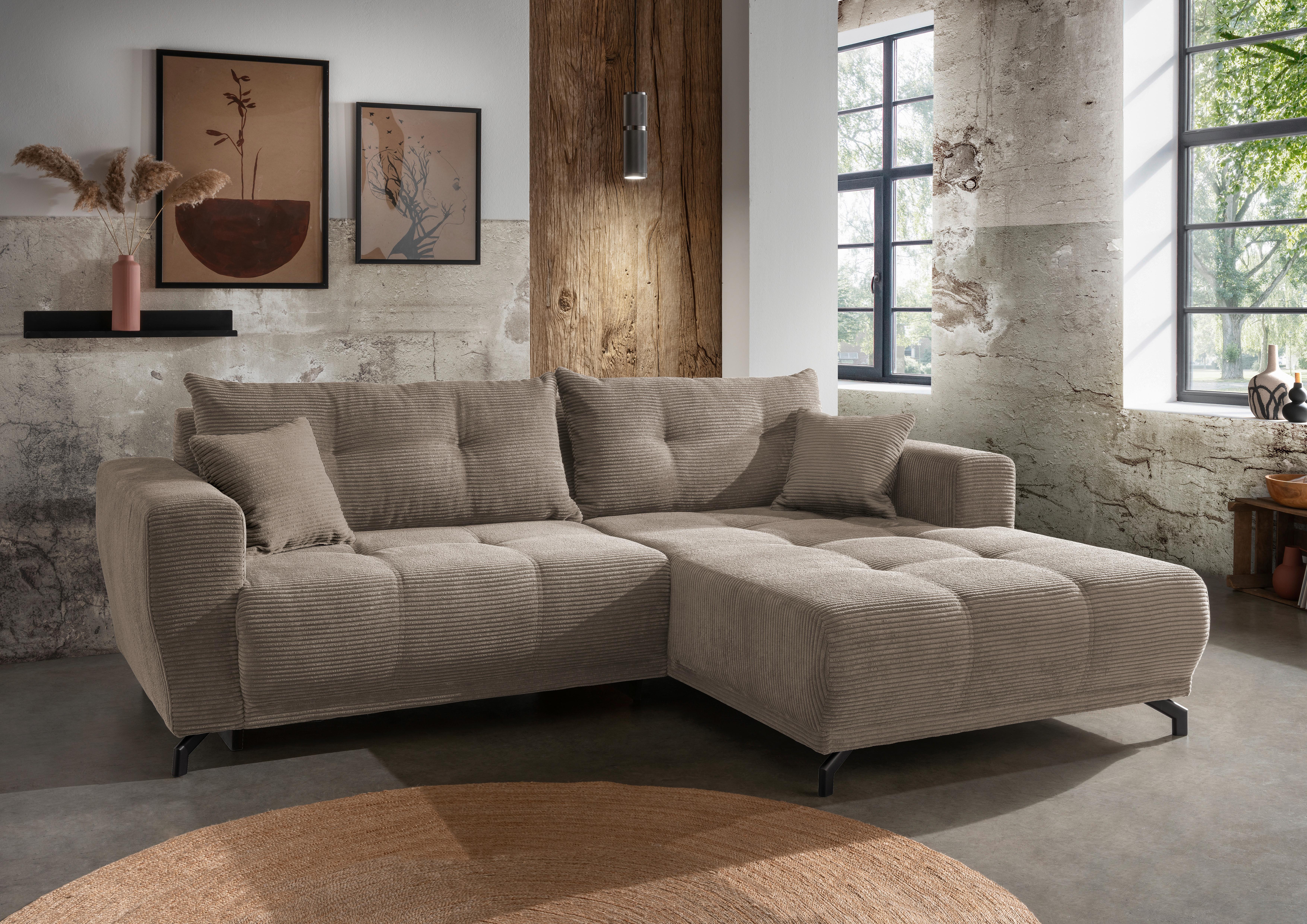 Wohnlandschaft Restato Graubraun Cord - Graubraun/Schwarz, MODERN, Holz/Textil (246/177cm) - MID.YOU
