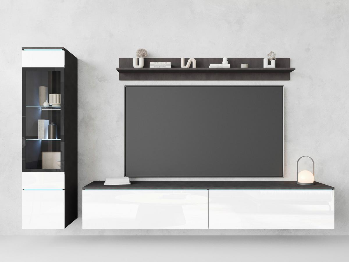 Dnevni Regal Vera, Antracit, Bela, 3-Delno, Led - siva/bela, Basics, umetna masa/steklo (210/130/33cm) - P & B