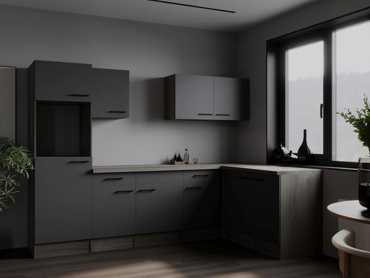 Kotna Kuhinja Brez Aparatov Oliver, 280x172cm - črna/siva, Design, kovina/leseni material (280/172cm) - Respekta