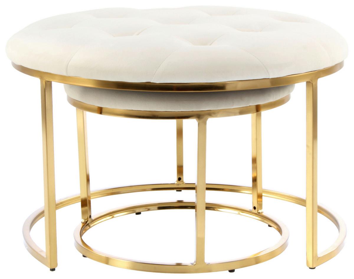 HOCKERSET MYLA 100 - Beige/Goldfarben, Design, Textil/Metall (40/60/32/41/40/60cm) - Kayoom