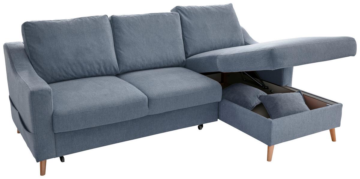 Wohnlandschaft Valentina Blau Struktur - Blau/Naturfarben, KONVENTIONELL, Holz/Textil (228/150cm) - P & B