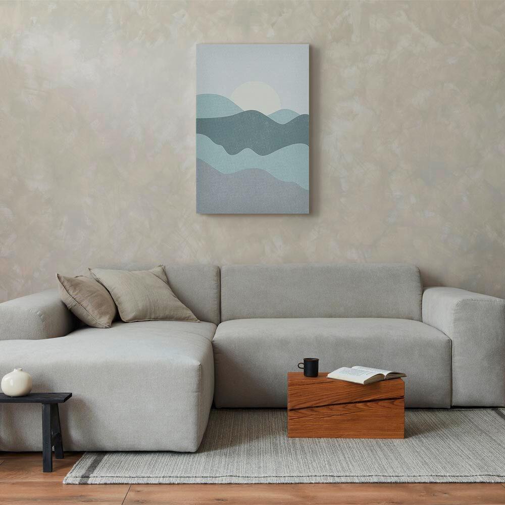 Slika Na Platnu Sun Over Mountains - svetlo siva/modrosiva, Basics, tekstil/les (80/120/1.2cm) - artgeist