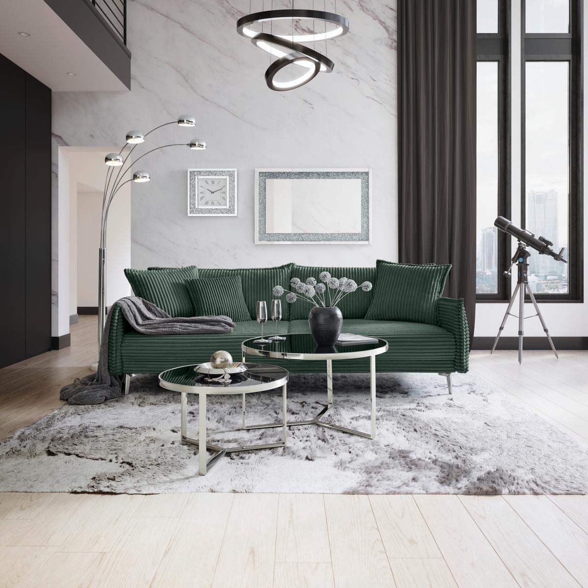 Mega Sofa Kiss - tamno zelena/boje kroma, Moderno, drvo/metal (241/90/117cm) - Mömax