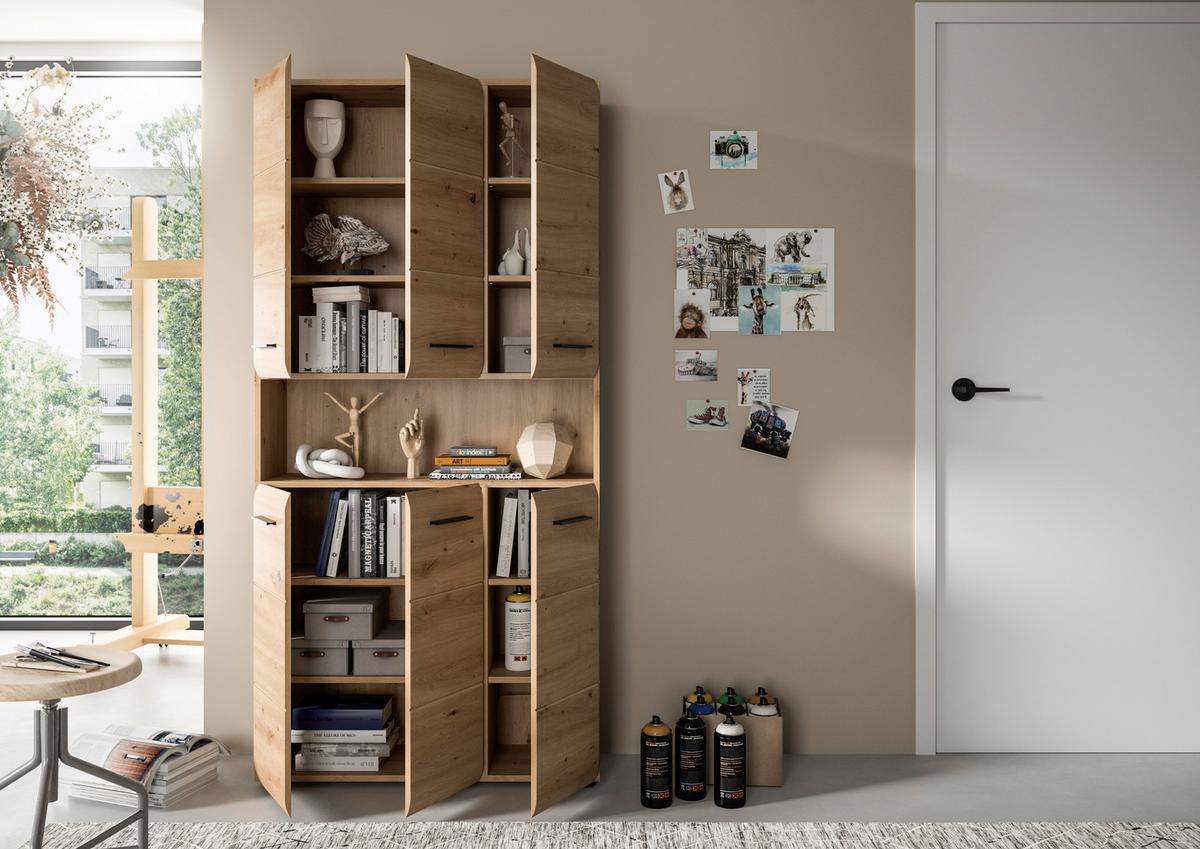 Visoki Element Ice - hrast Artisan/crna, Basics, drvni materijal/plastika (90/185/30cm) - MID.YOU