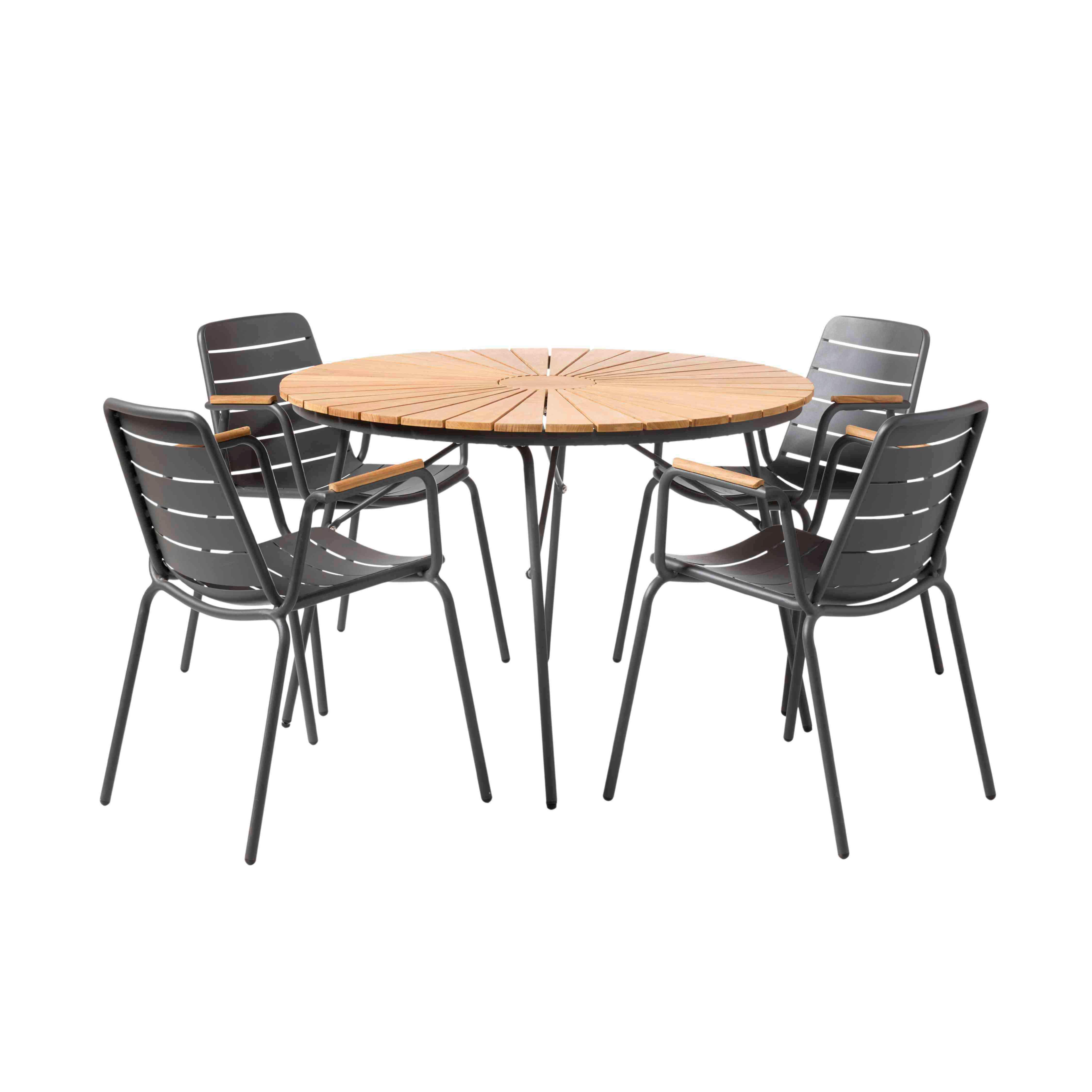 Gartentischgruppe Ellen/ Parc - Anthrazit/Teakfarben, Natur, Holz/Metall (160/160/78cm) - Gardenson