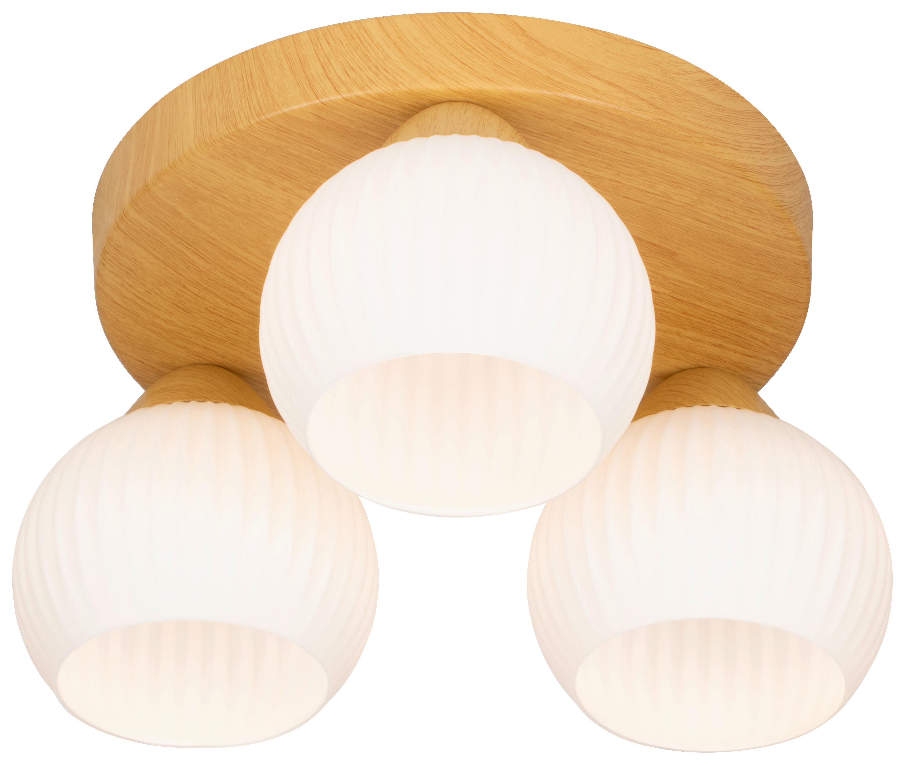 LAMPA SUFITOWA LUZERN - kolor dębowy/biały, Trend, metal/szkło (40/18cm) - Novel