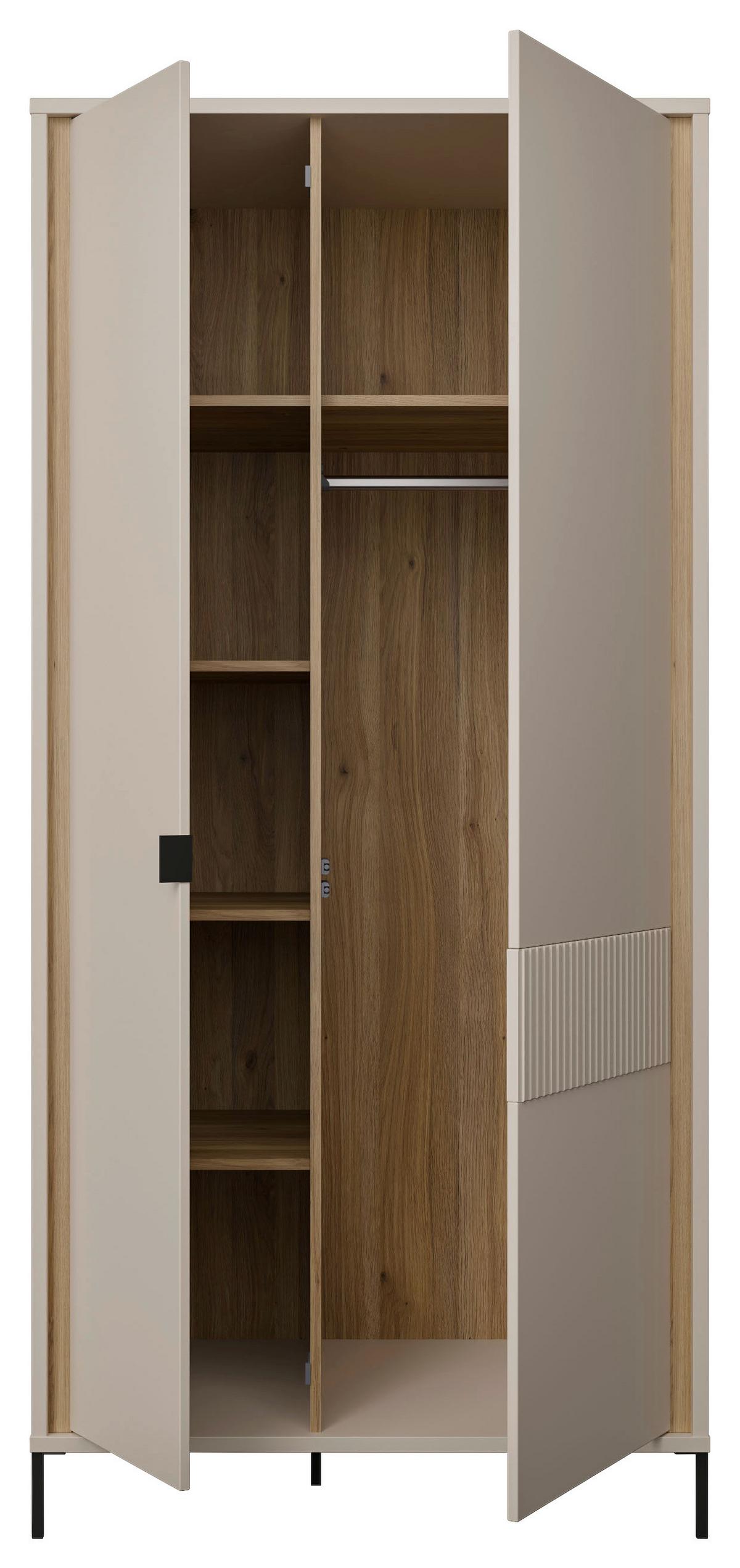 Comodă înaltă SERAVEL - culoare lemn stejar/nisipiu, Natur, material pe bază de lemn (94,1/199,2/60,5cm) - Modern Living