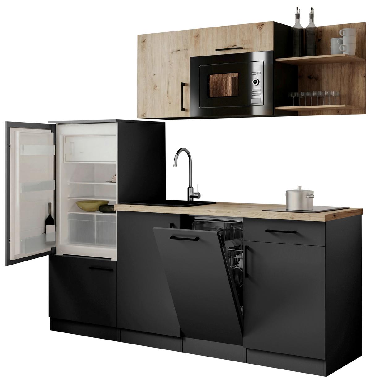 Küchenblock Oliver m. Geräten Grau - Eiche Artisan/Grau, Trend, Holzwerkstoff/Metall (205cm) - Respekta