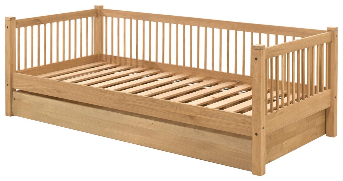 Ausziehbett FORREST ca.90x200cm Echtholz Eiche - Naturfarben, MODERN, Holz (90/200cm) - Vipack
