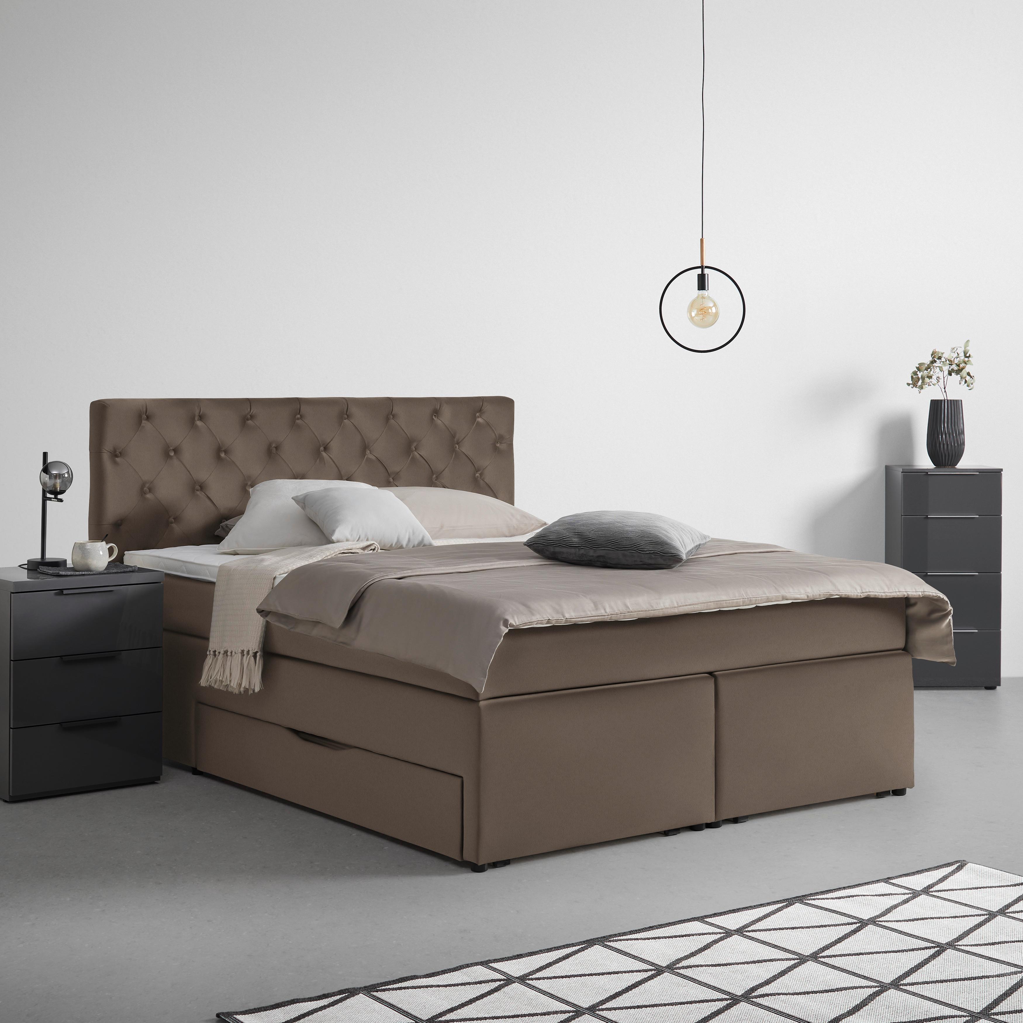 Boxspringbett Chester Dunkelbraun ca. 160x200cm - Dunkelbraun/Schwarz, Holzwerkstoff/Kunststoff (160/200cm) - Mömax