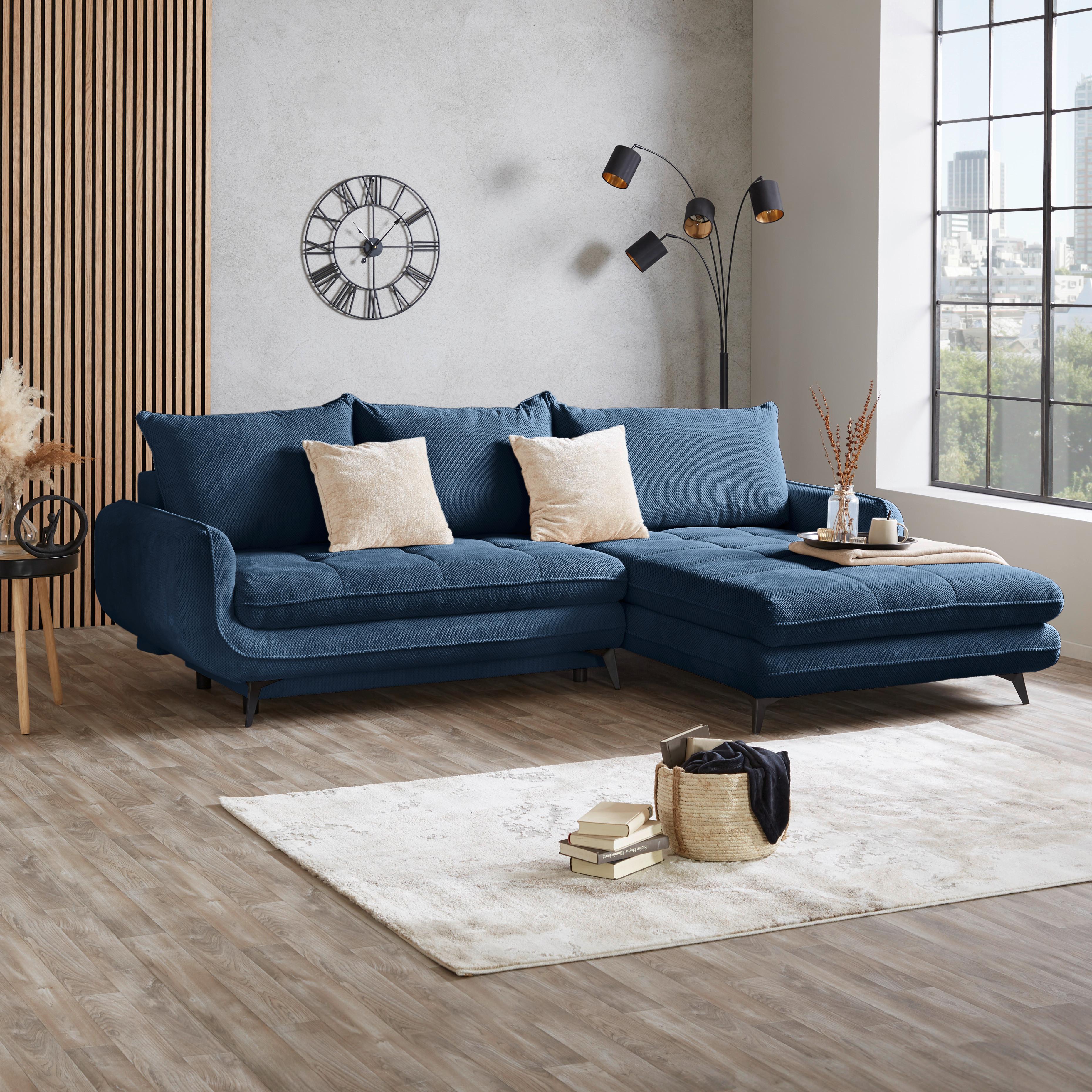 Kutna Garnitura Wave - tamno plava/crna, Moderno, drvo/metal (266/189cm) - Modern Living