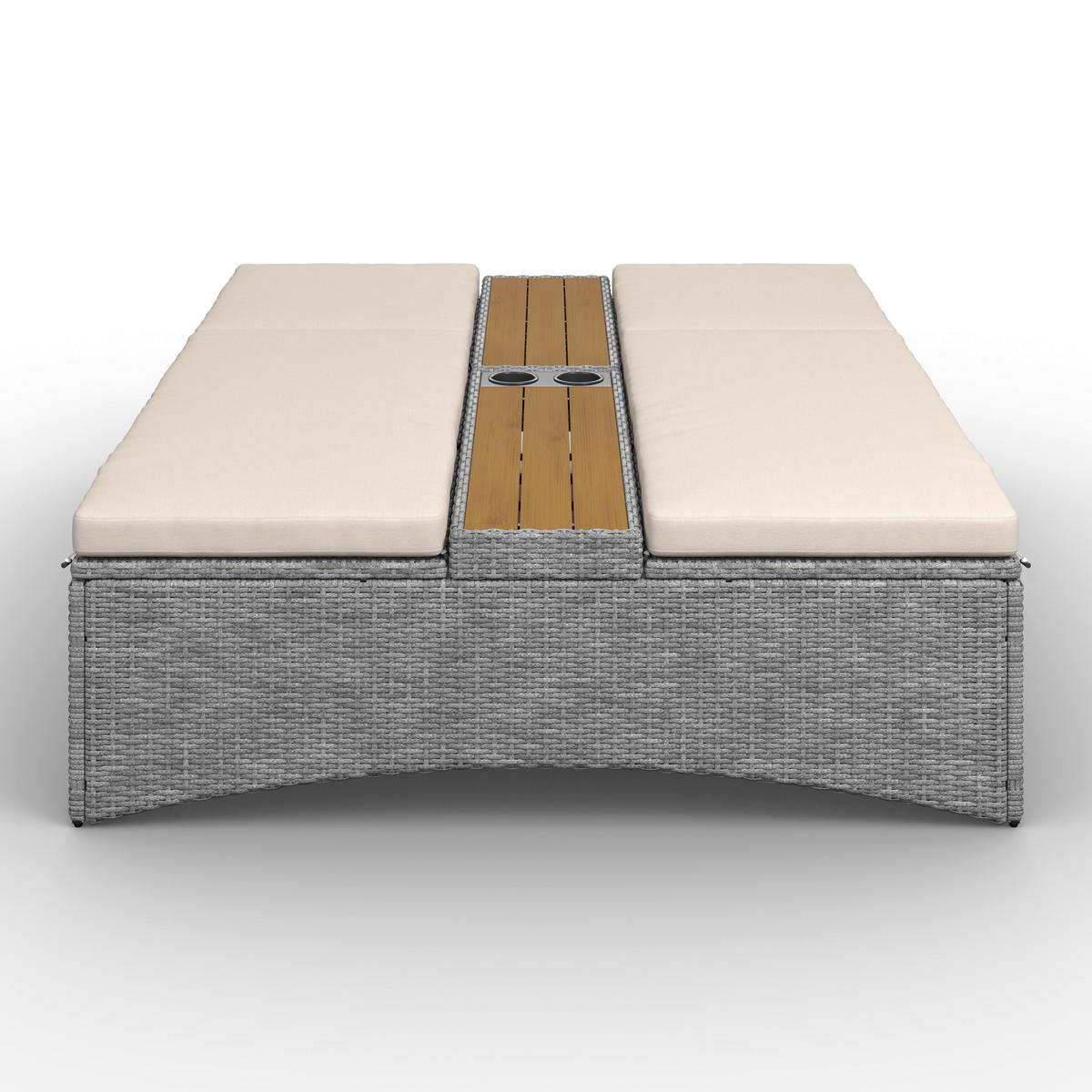 Gartenliege Monero Creme Holz/Metall/Kunststoff - Creme, MODERN, Holz/Kunststoff (203/155/150cm) - Bessagi Garden