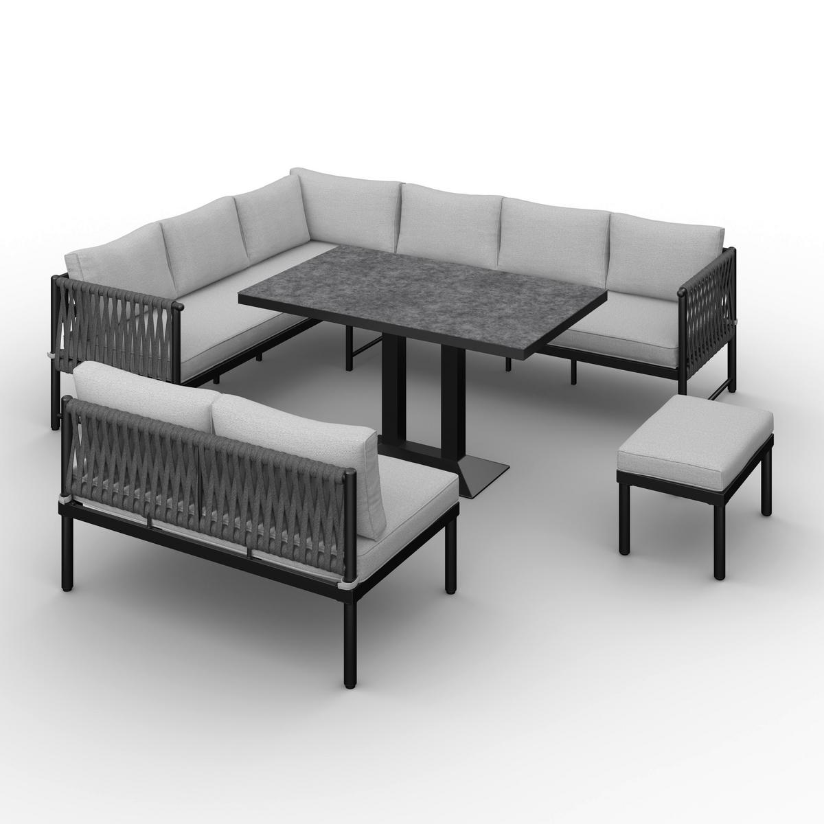 Dining-Loungeset Polly Hellgrau Outdoorstoff/Metall - Dunkelgrau/Hellgrau, MODERN, Kunststoff/Textil - Bessagi Garden