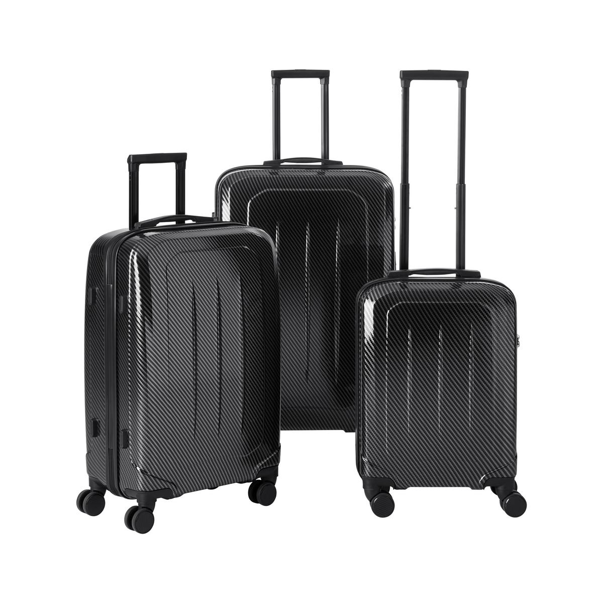 Reisekofferset Tokio Schwarz/Silberfarben, 3-teilig - Silberfarben/Schwarz, KONVENTIONELL, Kunststoff/Textil - Mömax