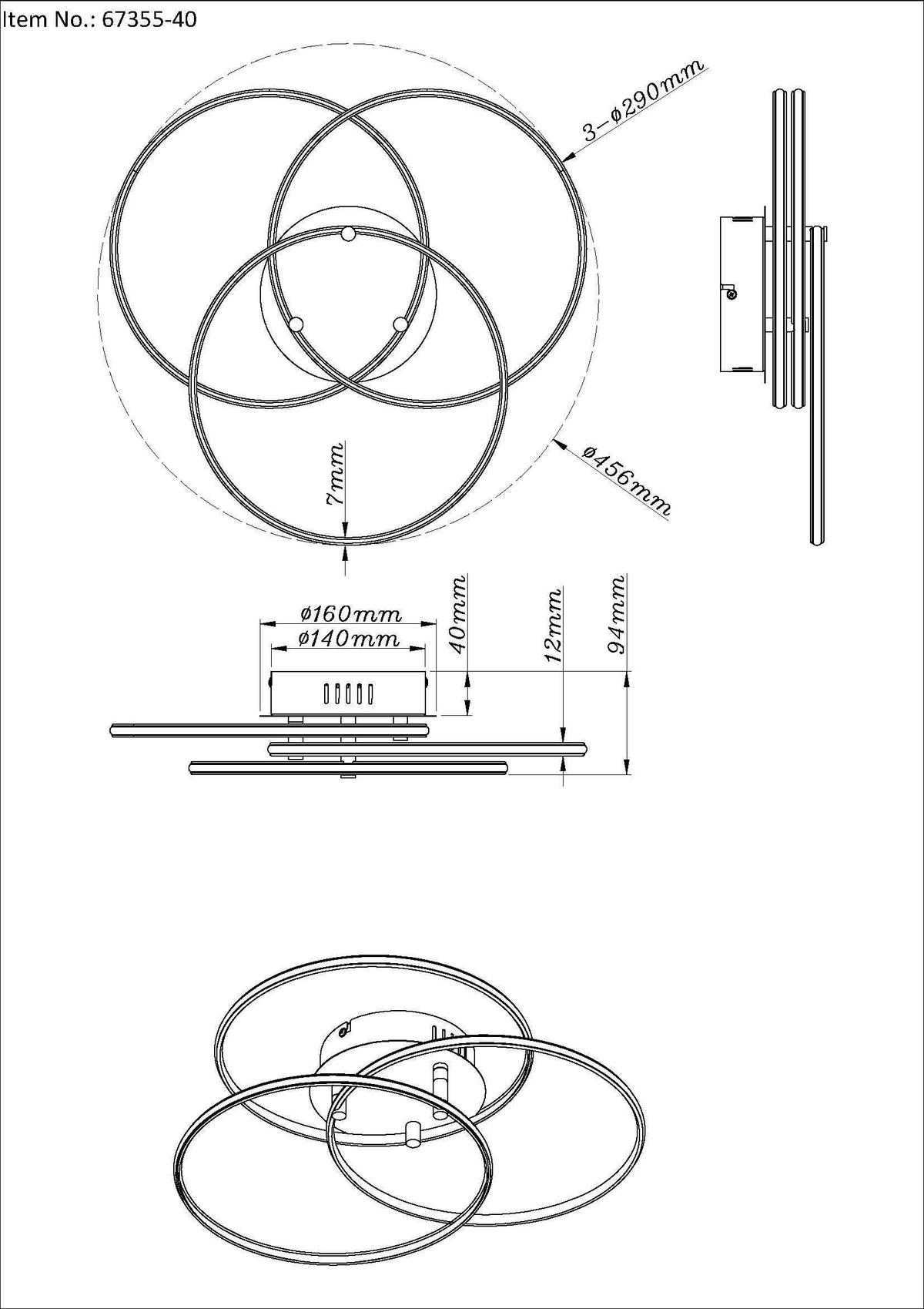 LED-DECKENLEUCHTE 67355-40 KOMBOS - Weiss/Schwarz, Design, Kunststoff/Metall (45,6/9,4cm) - Globo