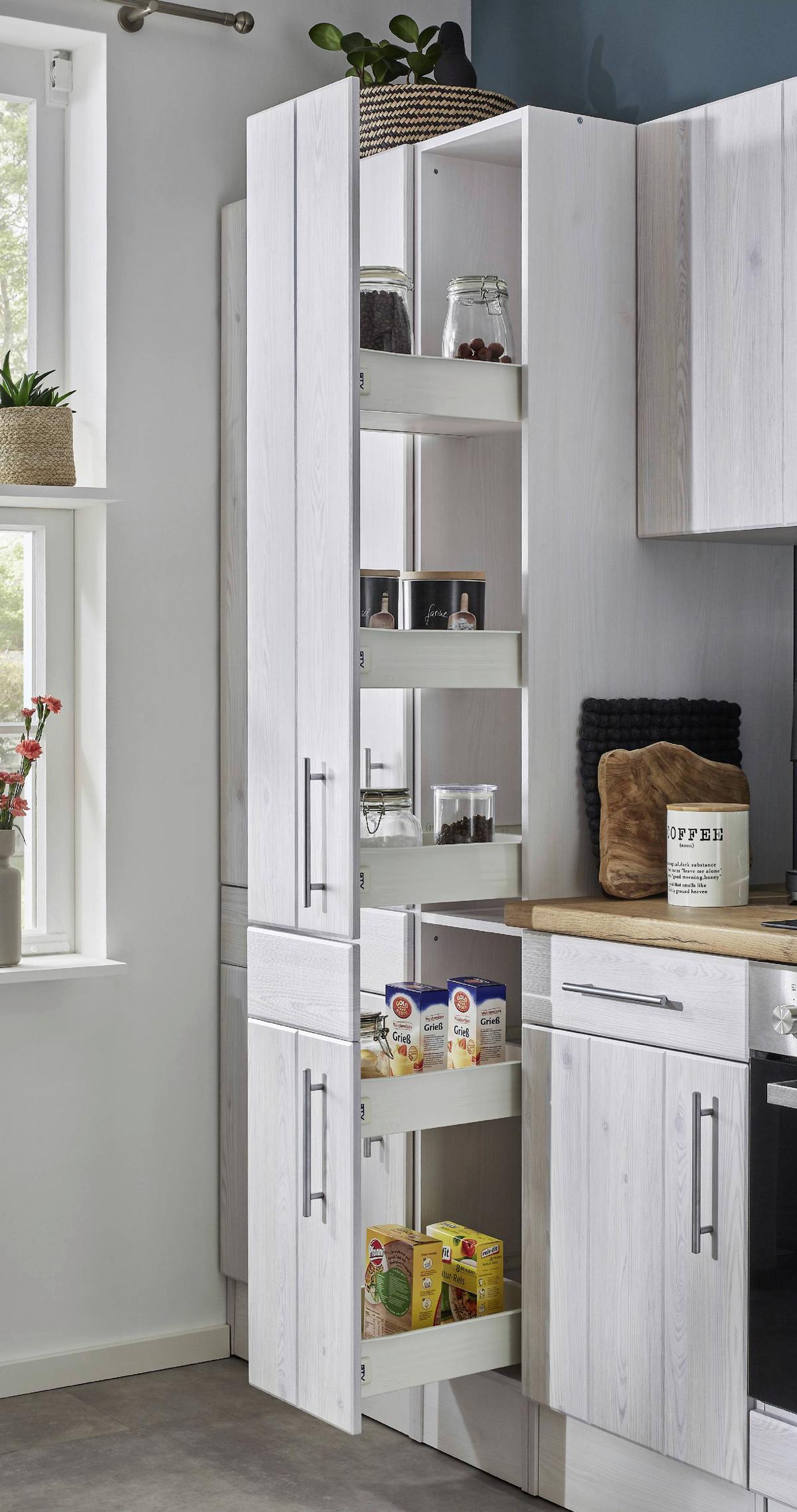 Küchenblock Anton Landhaus ohne Geräte ca. 250 cm Weiß - Edelstahlfarben/Lärchefarben, Basics, Holzwerkstoff/Metall - Respekta