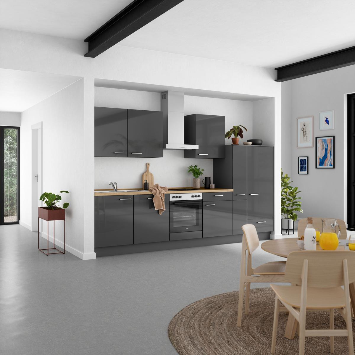 Küchenblock Flash Low m. Geräten Schieferfarben - Schieferfarben/Eichefarben, MODERN, Holzwerkstoff/Metall (330cm) - Nobilia