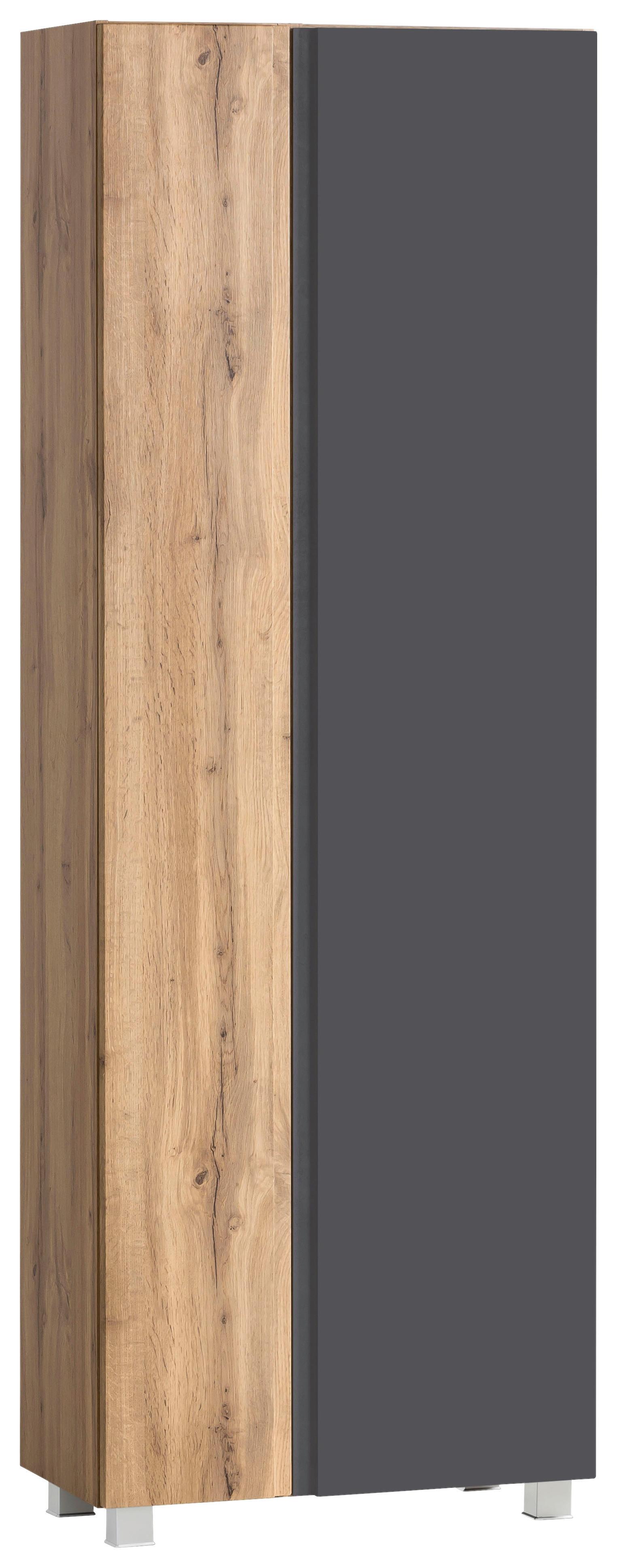 Hochschrank Varese Grau/Eiche - Eiche Wotan/Grau, MODERN, Holzwerkstoff (65/180/35cm) - Held
