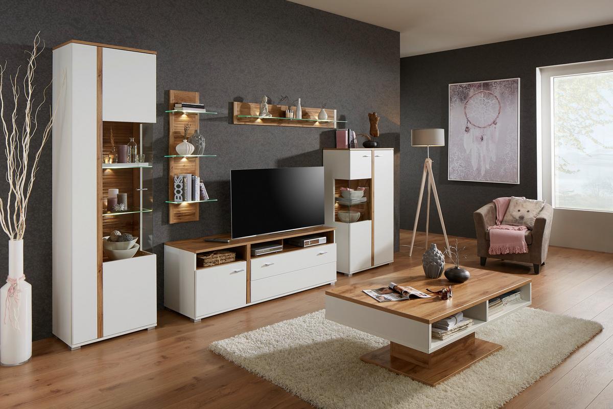 Highboard in Eichefarben - Chromfarben/Weiss, Modern, Holzwerkstoff/Metall (78/131/37cm) - Mömax