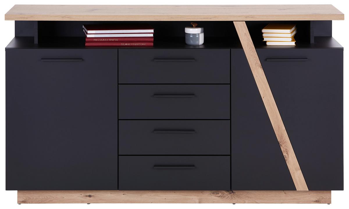 Komoda Maxi, Temno Siva, Hrast - barve hrasta, Moderno, umetna masa/leseni material (150,2/90/41,9cm) - Premium Living