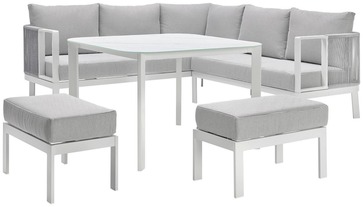 Loungegarnitur Levin in Grau/Weiss - Weiss/Grau, Modern, Glas/Textil (131/199cm) - Mömax