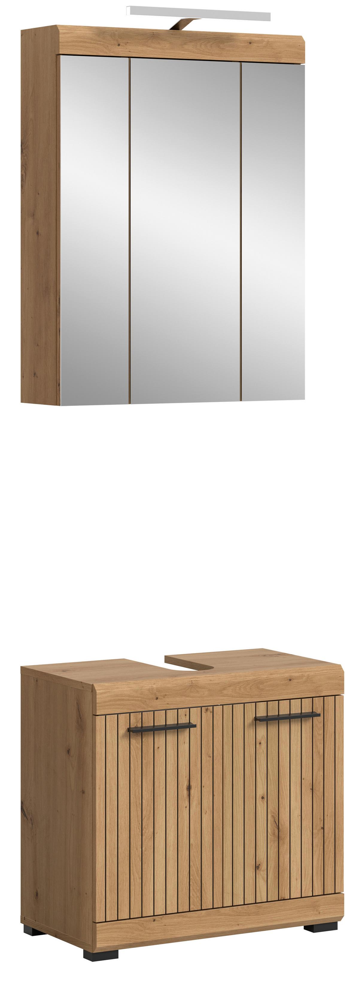 Badezimmer Scout Eiche Artisan 2-teilig - Schwarz/Eiche Artisan, Trend, Glas/Holzwerkstoff (60cm) - MID.YOU