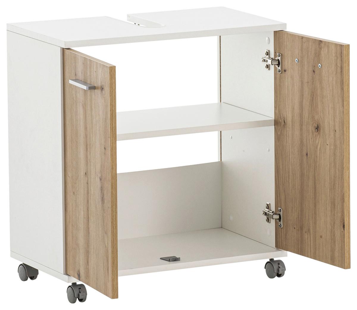 Omarica Za Pod Umivalnik Palermo, Bela, Barva Hrasta - barve kroma/siva, Konvencionalno, kovina/umetna masa (60/63,4/32,6cm) - Stylife