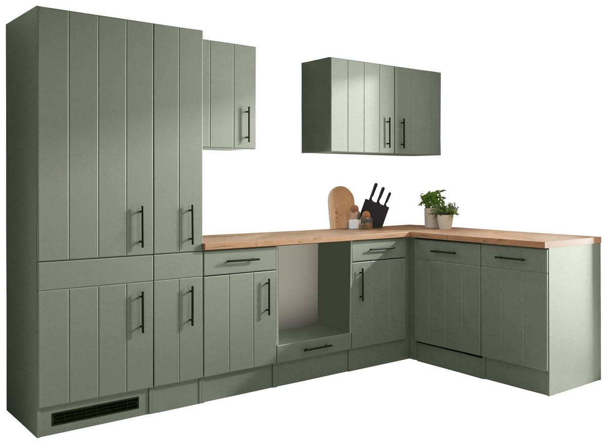 Küchenleerblock Anton o. Geräte Wildeiche/Schilfgrün - Schilfgrün/Wildeiche, Trend, Holzwerkstoff/Metall (310cm) - Respekta