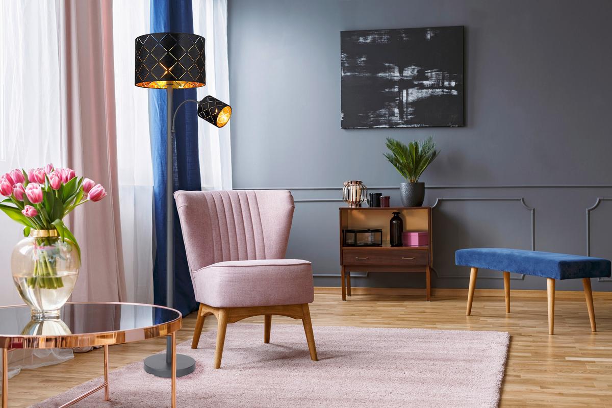 Lampadar Manfried - negru, Modern, metal/textil (35/162cm) - Mömax