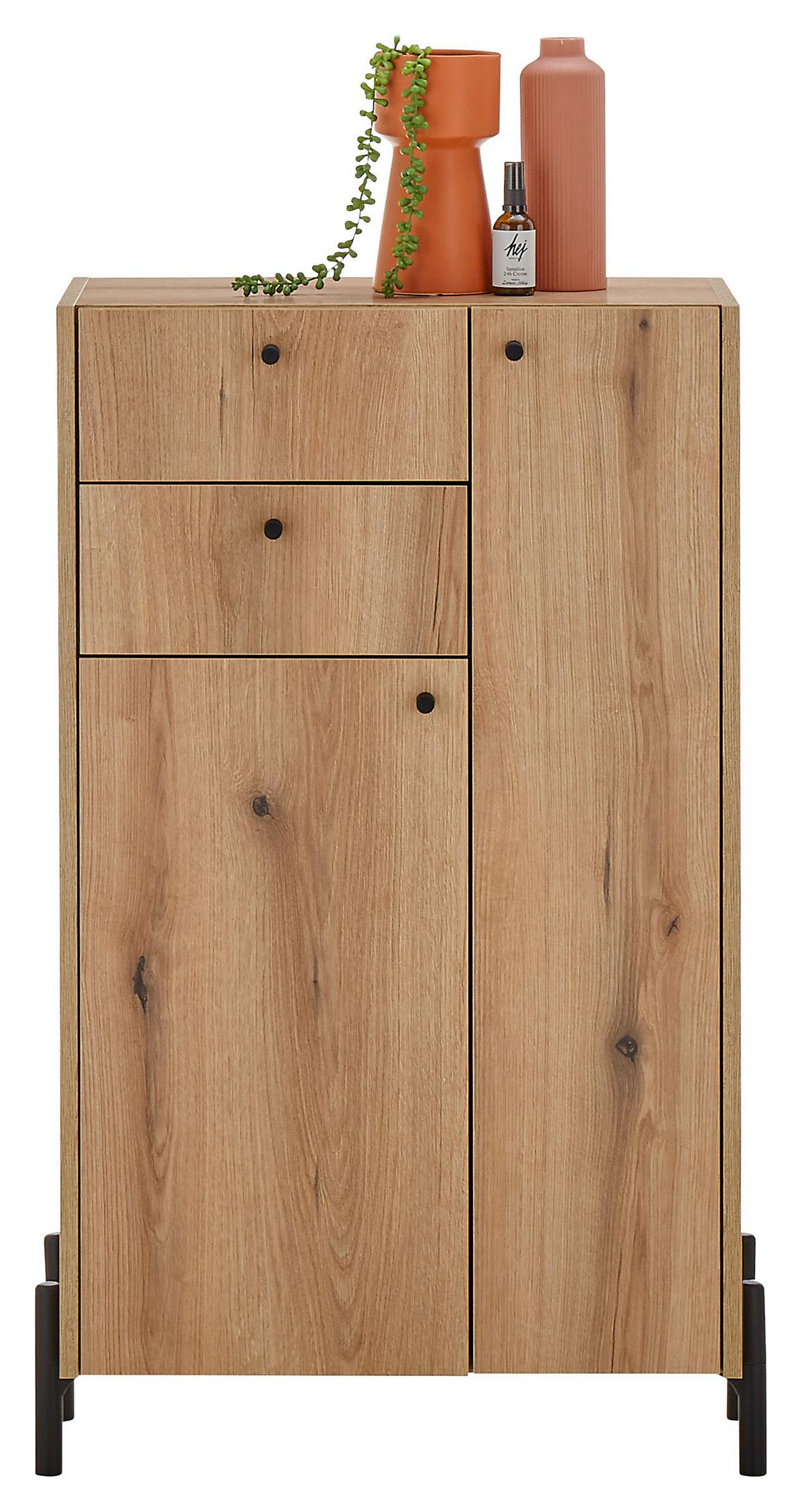 SZAFKA ŚREDNIA OAKLAND - kolor dębowy/czarny, Modern, materiał drewnopochodny/tworzywo sztuczne (60/104/32cm) - MID.YOU