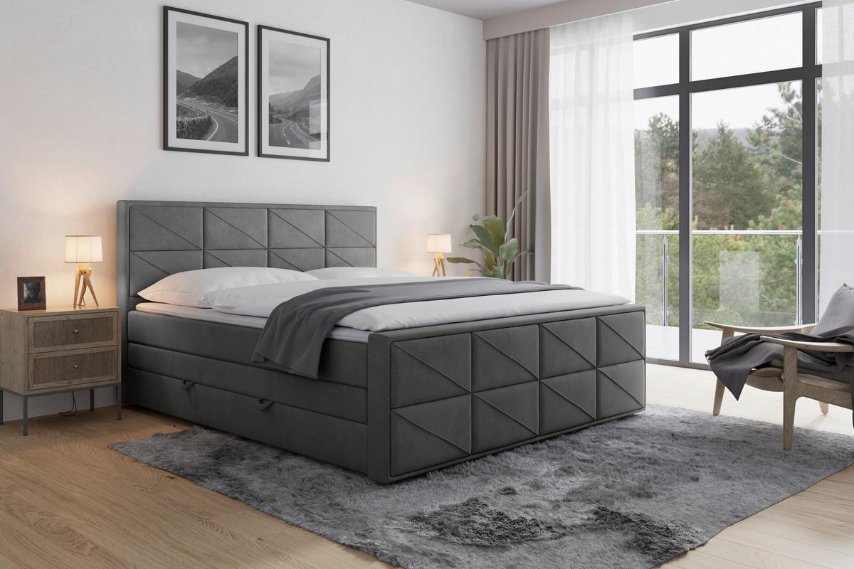 Boxspringbett Helsinki ca. 180x200 cm Anthrazit - MODERN, Holz/Kunststoff (180/200cm) - MID.YOU