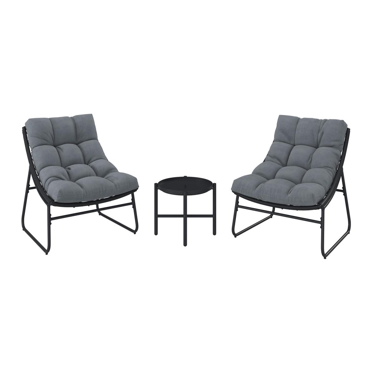 Balkonset Elia Grau Metall/Outdoorstoff +Abdeckung - Dunkelgrau/Grau, MODERN, Kunststoff/Textil - Bessagi Garden