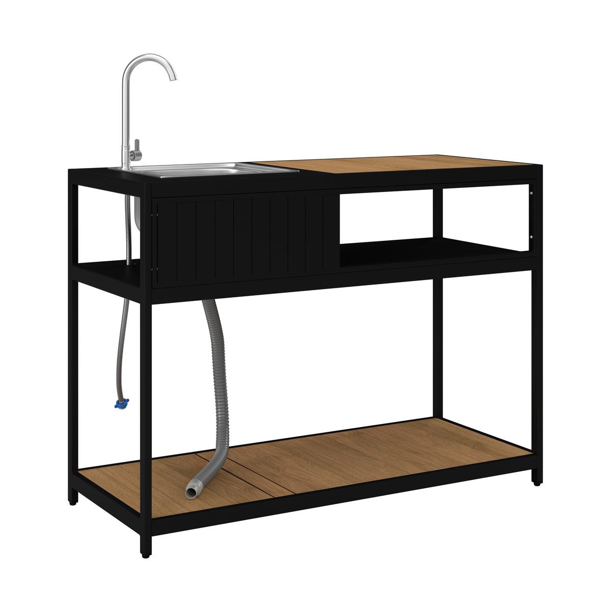 Outdoorküche Delia Schwarz /Naturfarben inkl. Abdeckung - Schwarz/Naturfarben, MODERN, Kunststoff/Metall (127/126/53,5cm) - Bessagi Garden