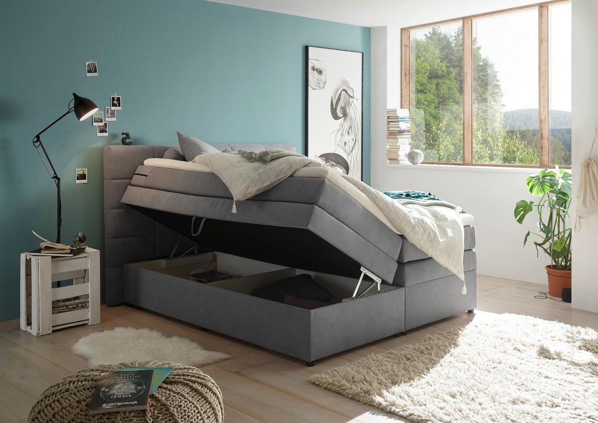 Boxspringbett Tacoma 3 inkl. Topper ca. 180x200cm Anthrazit - Hellgrau, KONVENTIONELL, Kunststoff (180/200cm) - MID.YOU