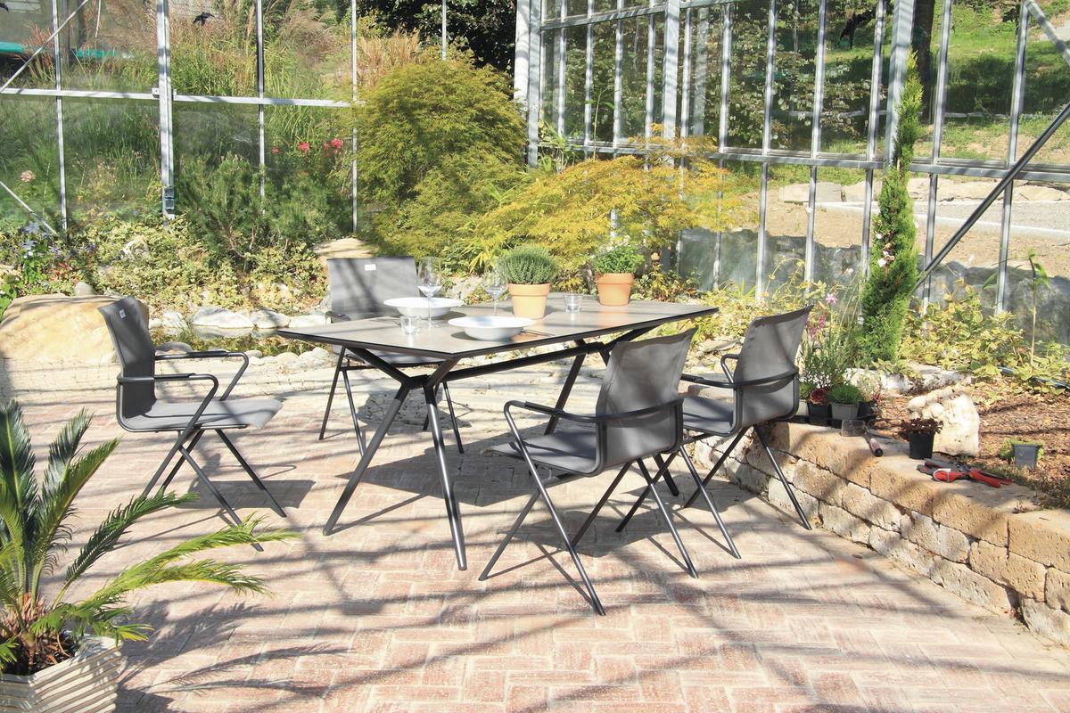 Gartengarnitur 5-tlg. Alpha Metall/Kunststoff/Glas - Taupe/Anthrazit, Basics, Glas/Kunststoff - Acamp