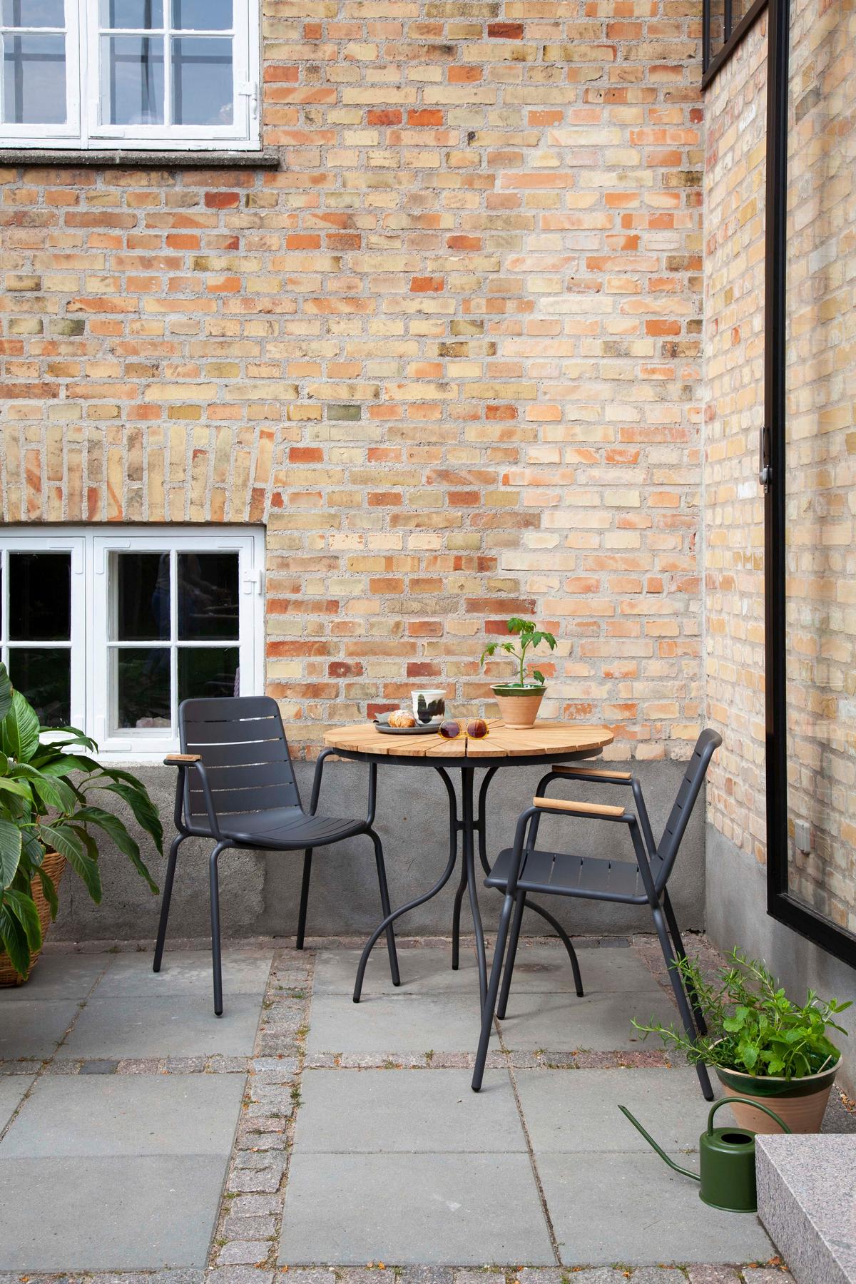 Gartentischgruppe Parc Anthrazit/Teak 3-tlg. - Anthrazit/Teakfarben, Natur, Holz/Metall (120/120/80cm) - Gardenson