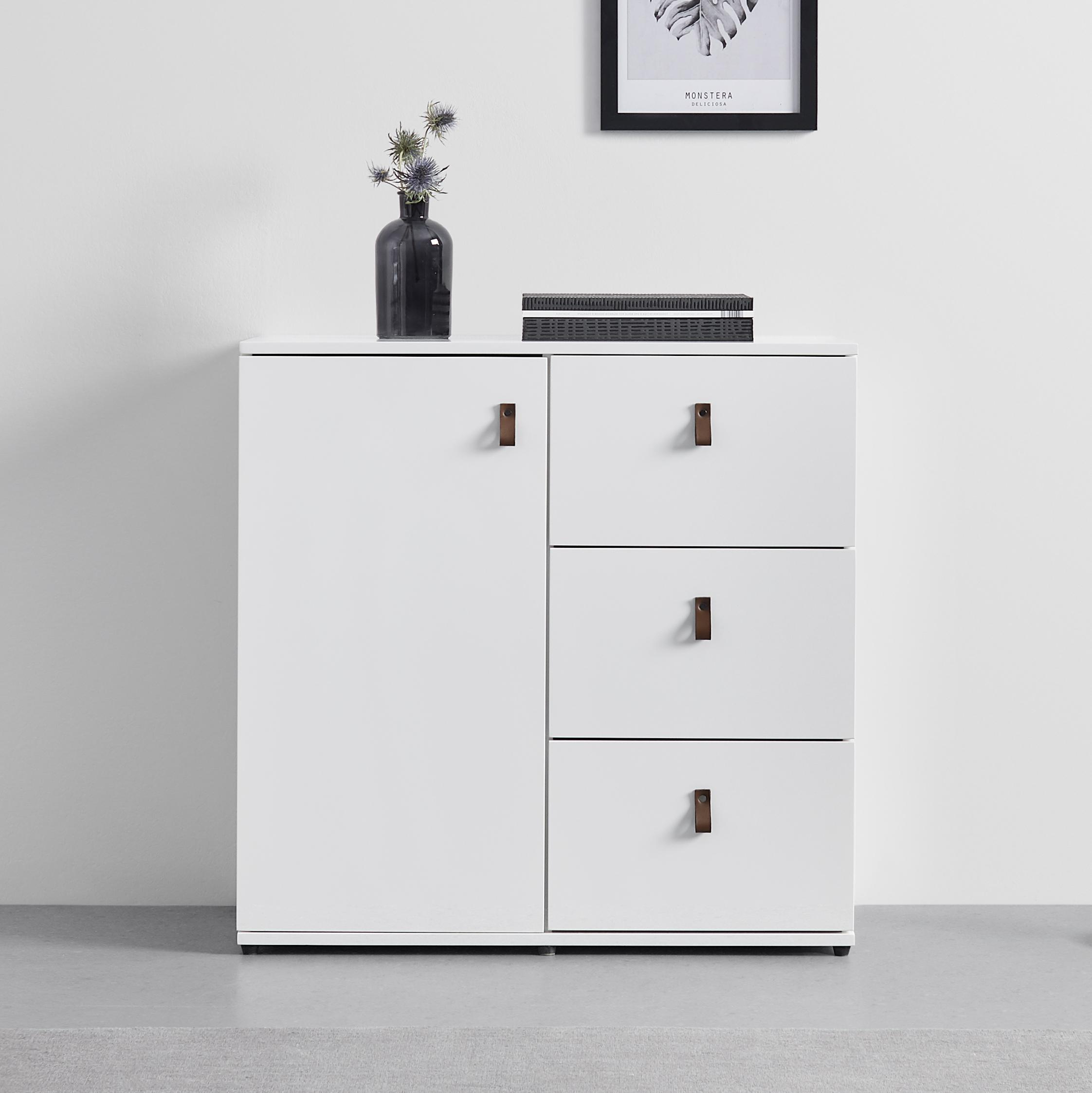 Kommode weiß, "Mick" - Schwarz/Weiß, MODERN, Holzwerkstoff/Kunststoff (80/79/40cm) - Bessagi Home