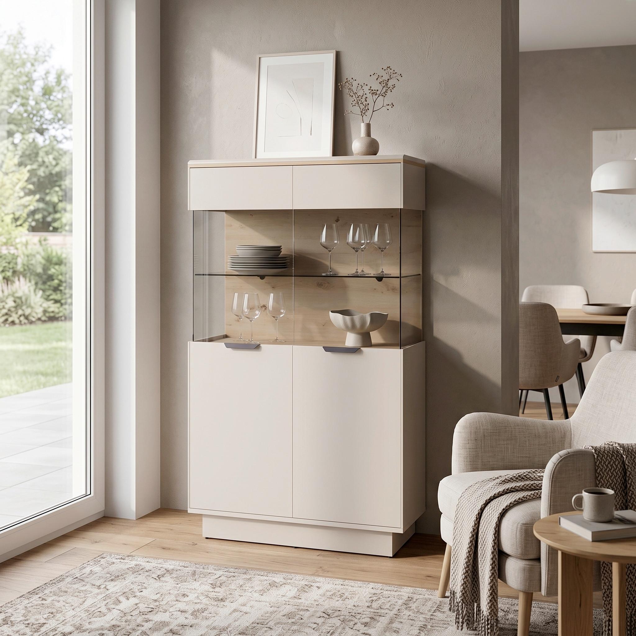 Vitrina Darius - kašmir/crna, Trendi, staklo/metal (88,5/148,3/37cm) - Modern Living