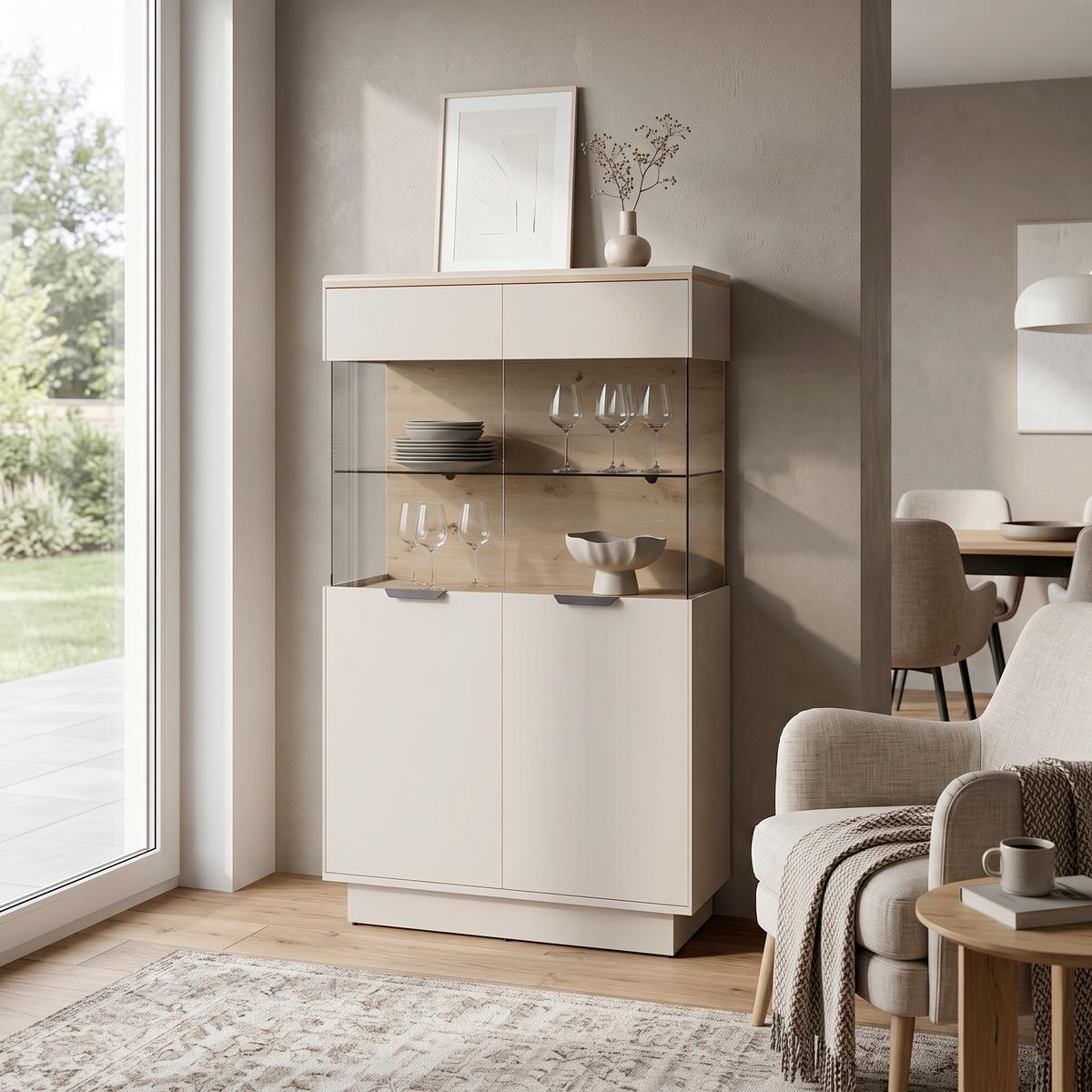 Vitrina Darius - kašmir/crna, Trendi, staklo/metal (88,5/148,3/37cm) - Modern Living